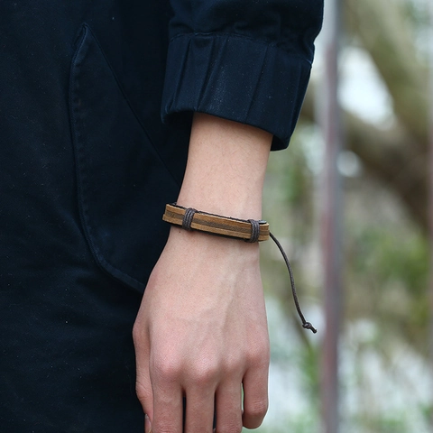 Vintage Cowhide Braided Leather Bracelet Multilayer Wax Cord Wrap Wristband Punk Handmade Adjustable Jewelry For Men Women