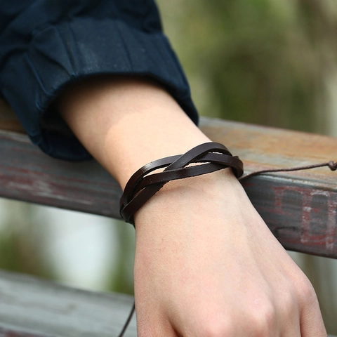Vintage Handgefertigtes Geflochtenes Lederarmband Für Herren Verstellbarer Kordelzug Retro Punk Bohemian Schmuck Geschenk