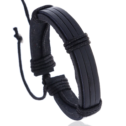 Herren Vintage Mehrlagig Geflochten Kunstleder Armband Punk Stil Handgeflochten Verstellbar Kordelzug Schwarz Handgelenkband Geschenk
