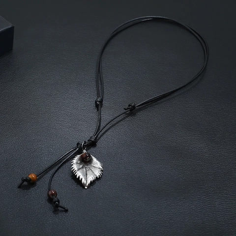 Collana con Pendente a Foglia in Lega Retro Catena Lunga per Maglione con Cordino Cerato e Perle per Uomo Donna Gioielli