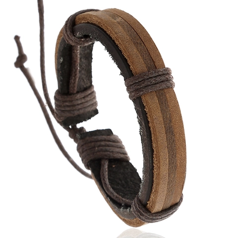Vintage Cowhide Braided Leather Bracelet Multilayer Wax Cord Wrap Wristband Punk Handmade Adjustable Jewelry For Men Women