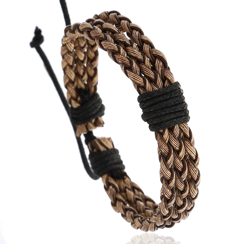 Pulsera de Cuero Artificial Trenzado Vintage para Hombre Ajustable Hecha a Mano Étnica Punk Cordón Tejido Pulsera Joyería Accesorio