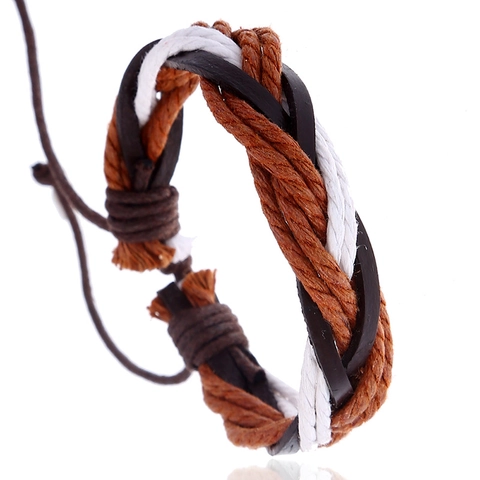 Bracciale Intrecciato in Pelle di Vacca Vintage per Uomo Donna Corda di Cera Regolabile Canapa Punk Stile Etnico Gioielli Fatti a Mano