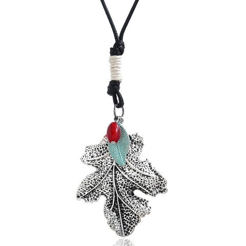 Vintage Legierung Blatt Anhänger Halskette Damen Lange Pulloverkette Verstellbare Wachsschnur Punk Schmuck Für Den Alltag