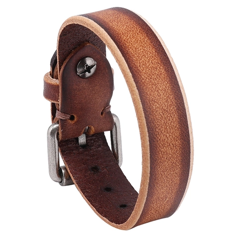 Bracciale in Pelle di Vacca Vintage Punk per Uomo Cinturino Marrone Sfumato Invecchiato Gioielli in Pelle Semplici Regalo Con Fibbia in Ferro