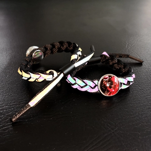 Bracelet Tissé Réfléchissant Holographique avec Signes du Zodiaque Lumineux pour Homme Femme Cordon Ajustable en Verre Ciel Étoilé