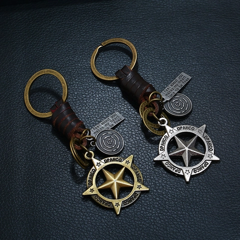 Vintage Geflochtenes Leder Schlüsselanhänger Für Damen Herren Pentagramm Anhänger Bronze Silber Metall Schlüsselring Geschenk