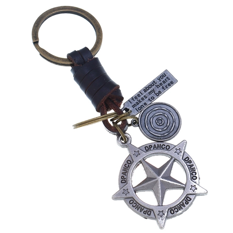 Vintage Geflochtenes Leder Schlüsselanhänger Für Damen Herren Pentagramm Anhänger Bronze Silber Metall Schlüsselring Geschenk