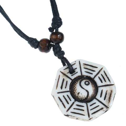 Collana con Pendente Tai Chi Bagua Vintage Etnica Cordoncino Intrecciato a Mano Resina Yin Yang Gioielli per Uomo Donna