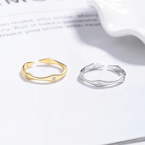 925 Sterlingsilber Raute Zirkonia Verstellbarer Ring Minimalistisch Geometrisch Welle Offener Ring Mode Schmuck Damen