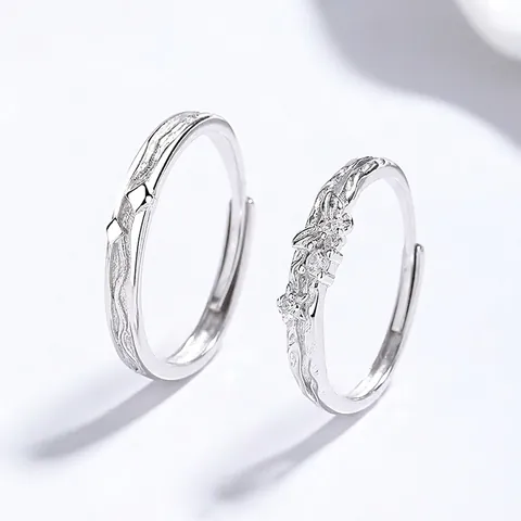 925 Sterling Silver Butterfly Couple Rings Set Adjustable Open Finger Ring With Zirconia Niche Design Fashion Lovers Gift