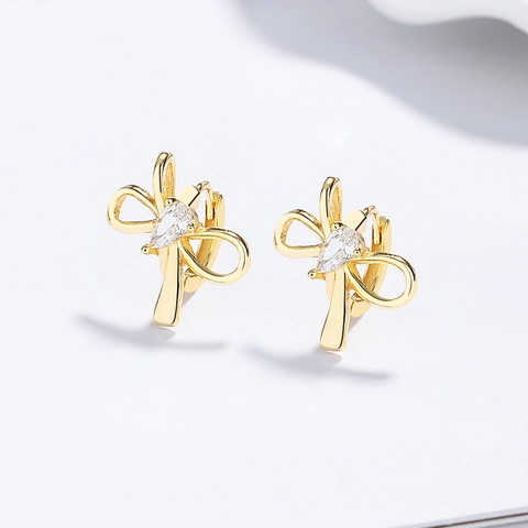 Pendientes De Aro Con Lazo De Plata De Ley 925 Con Circonita Cúbica En Forma De Lágrima Joyería Elegante Para Mujer