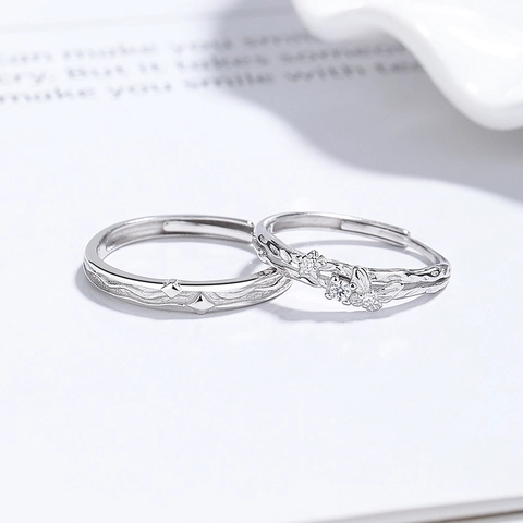 925 Sterling Silver Butterfly Couple Rings Set Adjustable Open Finger Ring With Zirconia Niche Design Fashion Lovers Gift