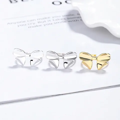 Anillo Abierto de Lazo de Plata de Ley 925 para Mujer Anillo Ajustable de Banda Sencilla Nudo de Mariposa Joyería de Moda