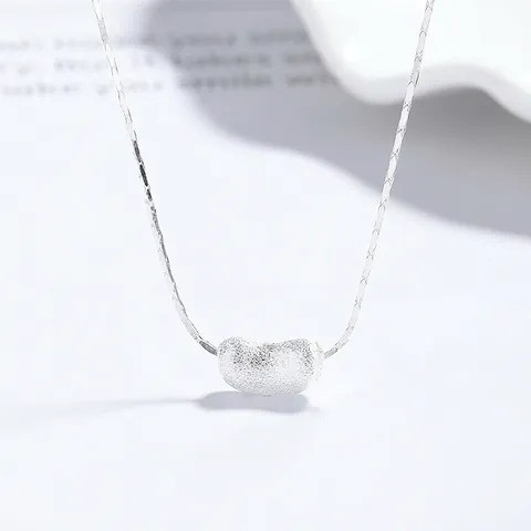 925 Sterling Silver Bean Pendant Necklace For Women Minimalist Brushed Finish Elegant Luxury Fashion Clavicle Chain Jewelry Gift