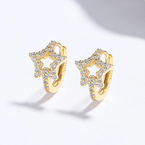 925 Sterling Silver Star Hoop Earrings For Women Fashion Hollow Pentagram Rhinestone Lightweight Jewelry Simple Elegant Style