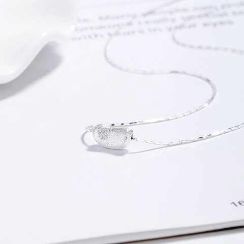 925 Sterling Silver Bean Pendant Necklace For Women Minimalist Brushed Finish Elegant Luxury Fashion Clavicle Chain Jewelry Gift