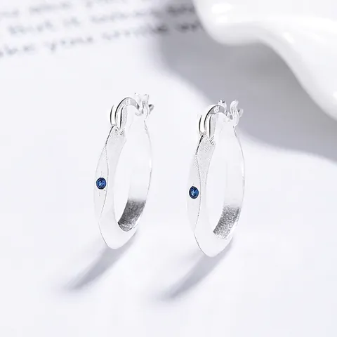 Pendientes De Aro Cepillados De Plata De Ley 925 Para Mujer Minimalista Mate Azul Strass Inlay Joyas De Oreja Circular