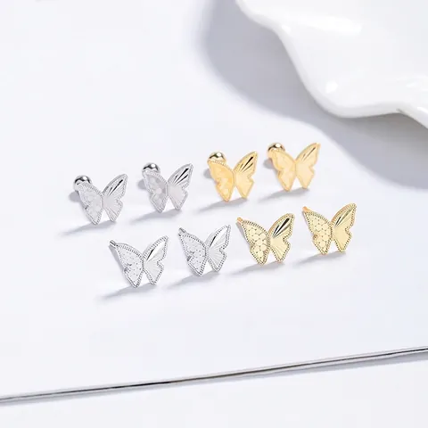 925 Sterling Silver Butterfly Threaded Stud Earrings For Women Light Luxury Minimalist Insect Animal Ear Bone Stud Jewelry