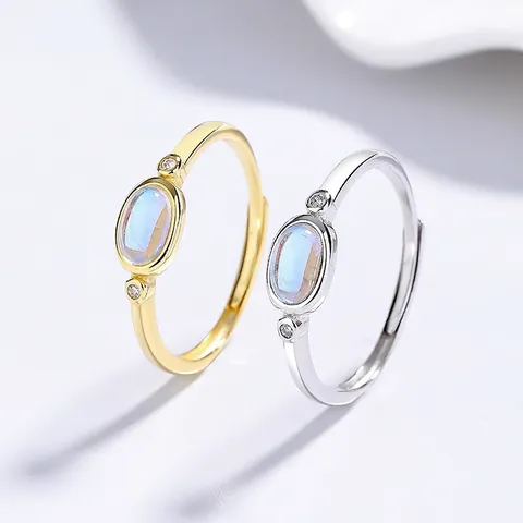 925 Sterlingsilber Mondstein Ring Für Damen Minimalistisch Verstellbar Oval Zirkonia Eingelegt Fingerring Mode Schmuck Geschenk