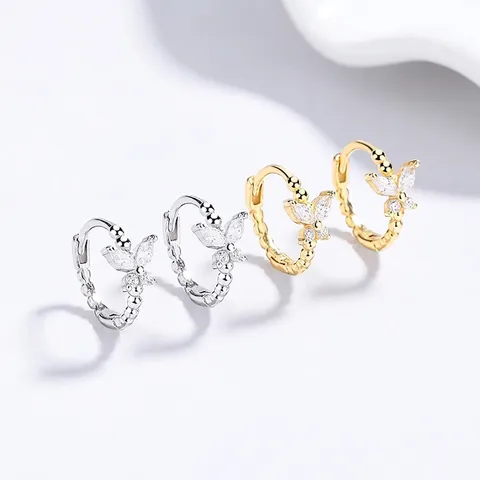 925 Sterling Silver Butterfly Hoop Earrings Marquise Zirconia Inlaid Elegant Minimalist Fashion Jewelry For Women Dating Gift