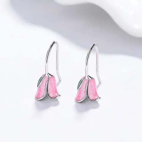 925 Sterlingsilber Tulpe Blume Ohrhaken Ohrringe Süße Emaille Florale Hängeohrringe Für Damen Modeschmuck