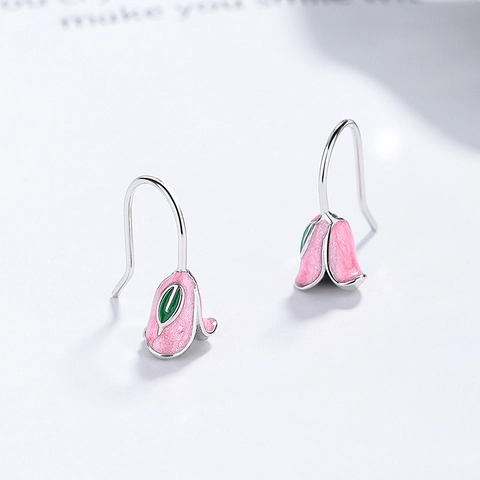 925 Sterlingsilber Tulpe Blume Ohrhaken Ohrringe Süße Emaille Florale Hängeohrringe Für Damen Modeschmuck