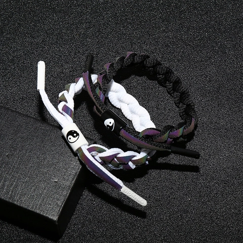 Unisex Legierung Yin Yang Tai Chi Reflektierendes Geflochtenes Armband Streetwear Verstellbar Hip Hop Paar Mode Schmuck Handseil