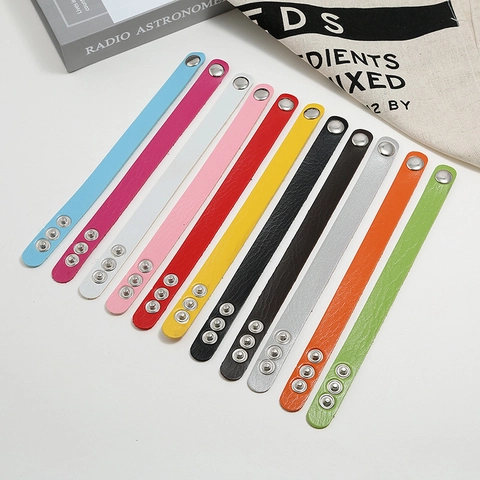 Adjustable Synthetic Leather Bracelet Minimalist Punk Style Lychee Texture Wristband Metal Snap Button Bracelet For Women Men Daily Gift