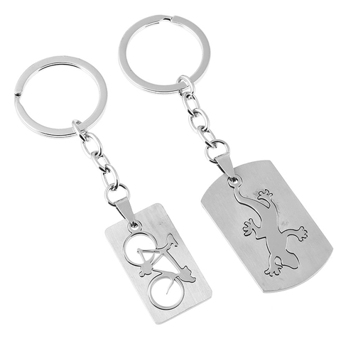 Portachiavi Minimalista in Acciaio Inossidabile Geco Bicicletta Ciondolo Traforato Anello Portachiavi Creativo in Metallo per Uomo Donna Regalo