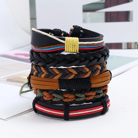 Vintage Punk Braided Leather Bracelet Collection For Men Women Handmade Multilayer Cowhide Adjustable Ethnic Hand Jewelry