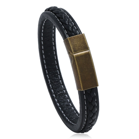 Heren Handgeweven Meerlaagse Leren Armband Vintage Punk Etnische Stijl Kunstleer Roestvrij Staal Magneetsluiting Armband Sieraden