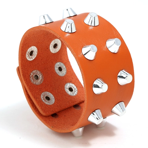 Punk Synthetic Leather Rivet Bracelet Wide Cuff Rock Gothic Spikes Wristband Adjust Metal Buckle Biker Men Women Jewelry