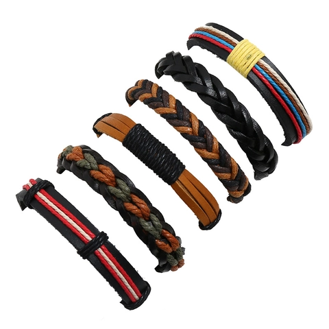 Vintage Punk Braided Leather Bracelet Collection For Men Women Handmade Multilayer Cowhide Adjustable Ethnic Hand Jewelry