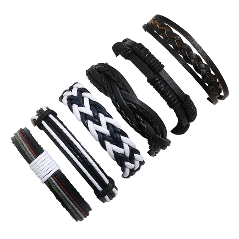 Juego de Pulseras de Cuero Trenzado Multicapa Vintage para Hombre Pulseras Envolventes de Cordón Tejido Estilo Punk Retro Joyería
