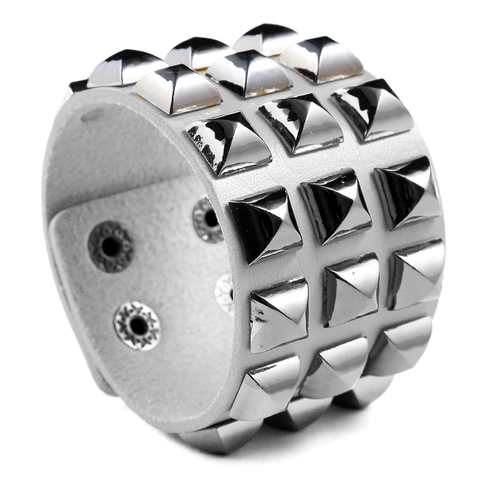 Punk Wide Leather Cuff Bracelet For Women Men Pyramid Rivet Studded Rock Biker Wristband Party Jewelry Adjustable Buckle