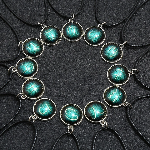 Collana Con Pendente Luminoso 12 Segni Zodiacali Per Uomo Donna Personalizzata Motivo Cielo Stellato In Lega Con Cordino Nero