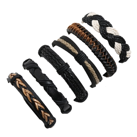 Vintage Mehrschichtiges Handgewebtes Armband Bohemian Geflochtenes Rindsleder Hanfseil Punk Wickelschmuck Für Herren Täglicher Schmuck