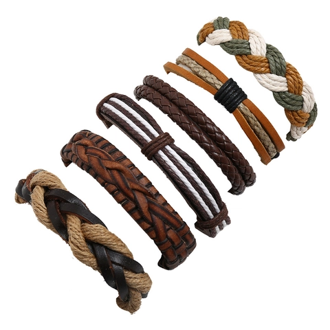 Collezione Bracciale in Pelle Intrecciata Vintage da Uomo Fatto a Mano Boemo Multistrato Etnico Bracciale a Polsino Gioielli Regalo