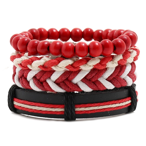 Bohemian Braided Synthetic Leather Multi-layer Wax Cord Wood Bead Ethnic Style Adjustable Wristband Jewelry Accessory For Women