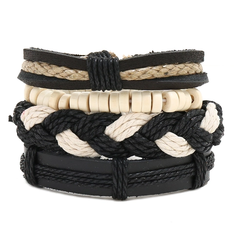 Vintage Multilayer Braided Leather Bracelet Set For Men Bohemian Punk Woven Cord Wristband Retro Male Hand Jewelry Gift