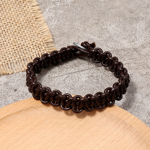 Pulsera de Cuero de Vaca Tejida a Mano Vintage para Hombre Joyería Trenzada Casual Con Cierre de Aleación Retro Marrón