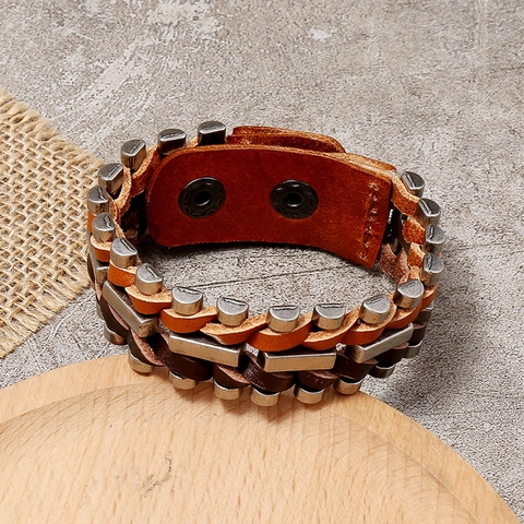 Vintage Punk Herren Lederarmband Geflochtenes Rindsleder Legierung Nieten Mehrlagig Retro Manschette Verstellbar Schmuck Geschenk