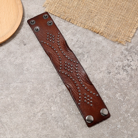 Uomo Punk Retro Bracciale In Pelle Larga Con Borchie In Metallo Bottoni A Pressione Regolabili Gioielli Rock Per Festa Quotidiana