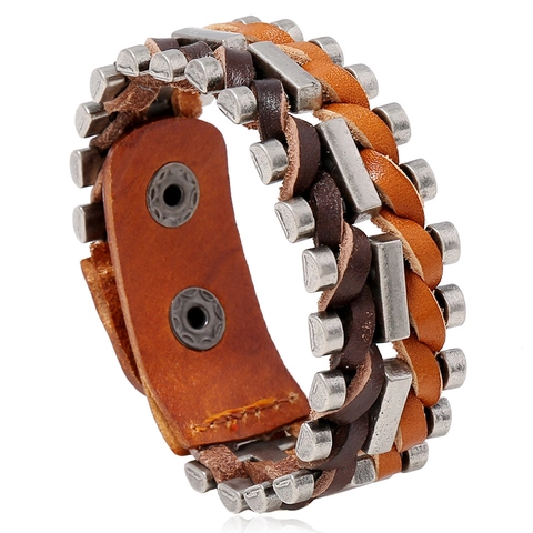 Vintage Punk Herren Lederarmband Geflochtenes Rindsleder Legierung Nieten Mehrlagig Retro Manschette Verstellbar Schmuck Geschenk