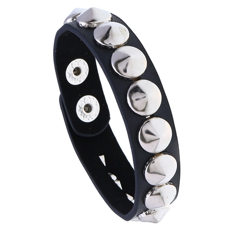 Herren Punk Rock Nietarmband Schwarz Kunstleder Verstellbar Druckknopf Spiked Armreif Goth Streetwear Schmuck