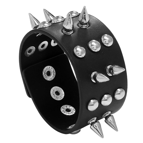 Bracelet Large en Similicuir Punk Rock Rivet à Triple Rangée Bracelet à Pointes en Métal pour Hommes Femmes Bijoux Goth de Boîte de Nuit