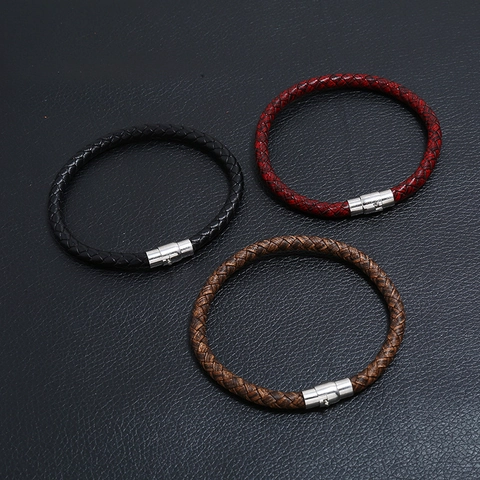 Men Vintage Braided Synthetic Leather Bracelet With Alloy Magnetic Clasp Casual Punk Style Hand Jewelry Daily Accessories