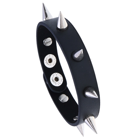Bracciale in Pelle Artificiale Nera Punk Rock per Uomo Donna Lega d'Argento Borchie a Punta a Cono Braccialetto Regolabile Gioielli Gotici