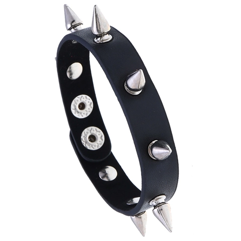 Pulsera Punk de Cuero Artificial para Hombre con Picos Gótico Rock Remache de Aleación Brazalete Ajustable Negro Joyería